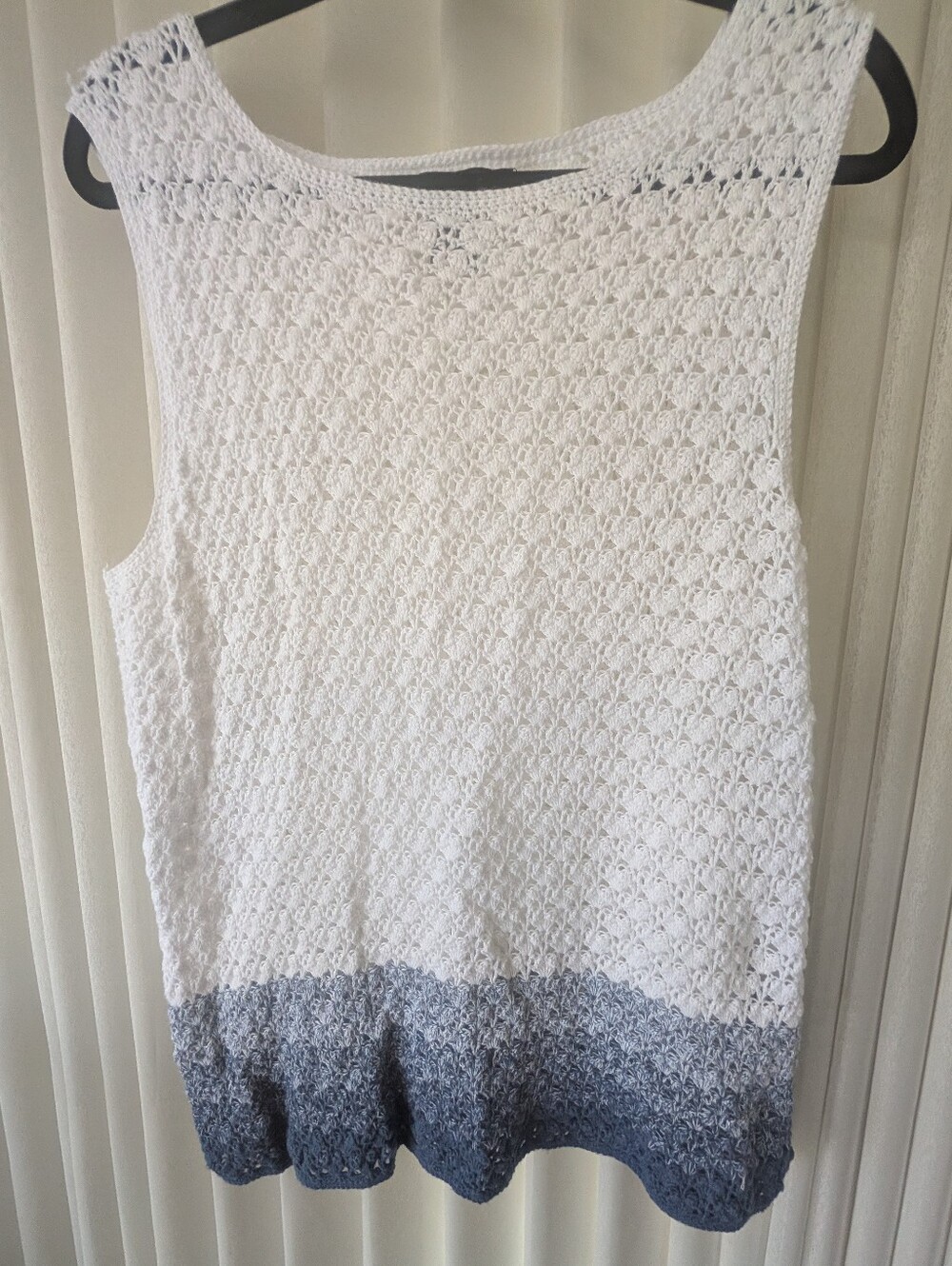 Norton McNaughton White Crochet Tank with Blue Ombre Hem